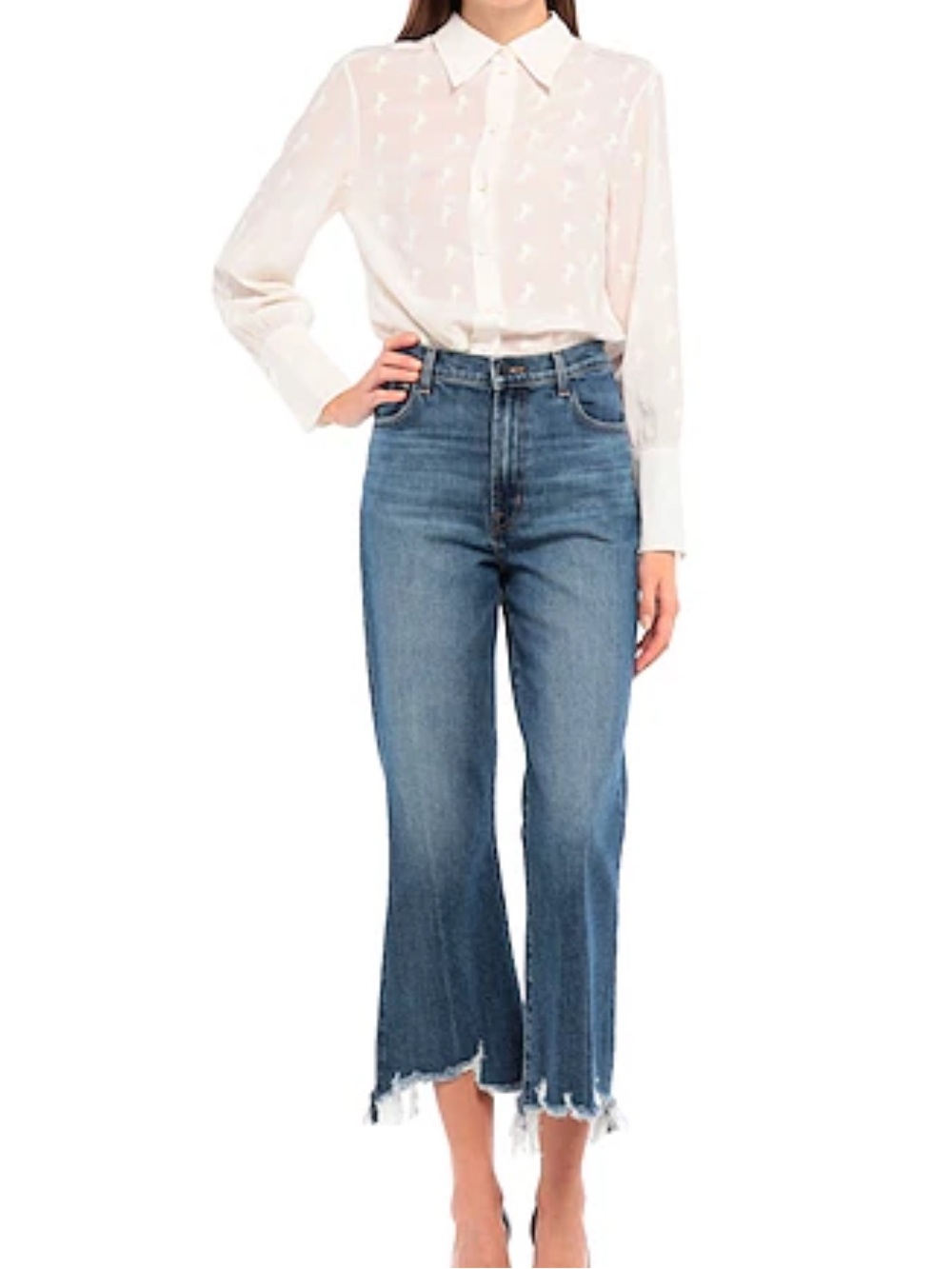 J Brand Raw-Hem Cropped Flare Jeans in Medium Blue